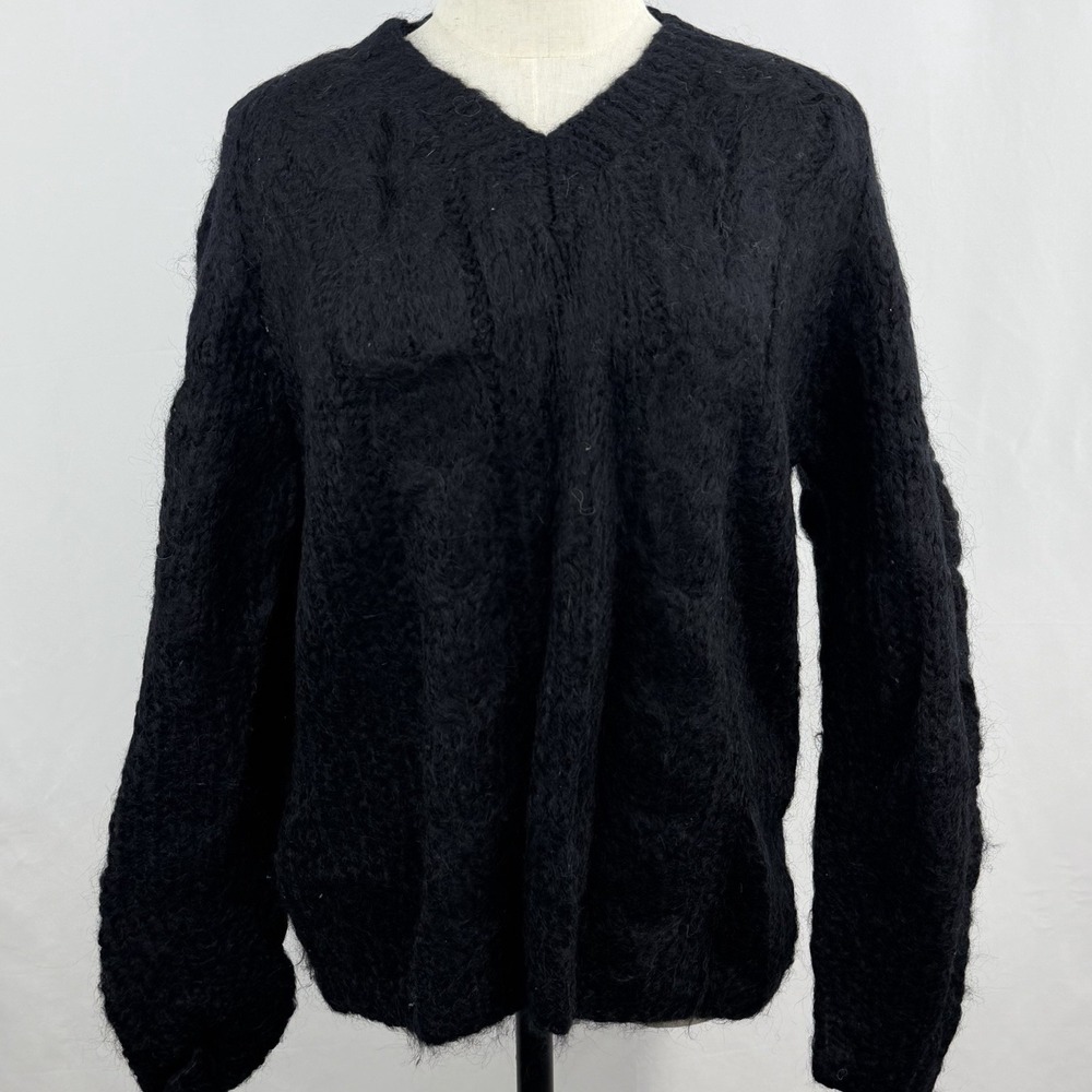 Vintage Mohair Sweater Black Hand Knit Italy Russ Fuzzy Knit Pullover L